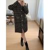 image:imagechouyatou Womens Vintage Checkered Plaid Long Cardigans Button Down Knit Cardigan Sweater Coatigan JacketBlack