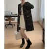 image:imagechouyatou Womens Vintage Checkered Plaid Long Cardigans Button Down Knit Cardigan Sweater Coatigan JacketBlack