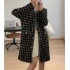 image:imagechouyatou Womens Vintage Checkered Plaid Long Cardigans Button Down Knit Cardigan Sweater Coatigan JacketBlack