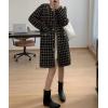 image:imagechouyatou Womens Vintage Checkered Plaid Long Cardigans Button Down Knit Cardigan Sweater Coatigan JacketBlack
