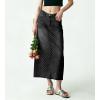 image:imagechouyatou Womens Vintage Floral Print Denim Skirt Y2k Distressed A Line Pleated Jean Midi Long Skirt with PocketsBlack