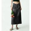 image:imagechouyatou Womens Vintage Floral Print Denim Skirt Y2k Distressed A Line Pleated Jean Midi Long Skirt with PocketsBlack