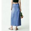 image:imagechouyatou Womens Vintage Floral Print Denim Skirt Y2k Distressed A Line Pleated Jean Midi Long Skirt with PocketsBlue
