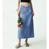 image:imagechouyatou Womens Vintage Floral Print Denim Skirt Y2k Distressed A Line Pleated Jean Midi Long Skirt with PocketsBlue