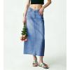 image:imagechouyatou Womens Vintage Floral Print Denim Skirt Y2k Distressed A Line Pleated Jean Midi Long Skirt with PocketsBlue