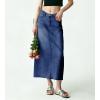 image:imagechouyatou Womens Vintage Floral Print Denim Skirt Y2k Distressed A Line Pleated Jean Midi Long Skirt with PocketsDark Blue
