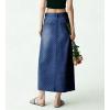 image:imagechouyatou Womens Vintage Floral Print Denim Skirt Y2k Distressed A Line Pleated Jean Midi Long Skirt with PocketsDark Blue