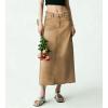 image:imagechouyatou Womens Vintage Floral Print Denim Skirt Y2k Distressed A Line Pleated Jean Midi Long Skirt with PocketsKhaki