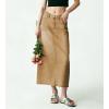 image:imagechouyatou Womens Vintage Floral Print Denim Skirt Y2k Distressed A Line Pleated Jean Midi Long Skirt with PocketsKhaki
