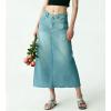 image:imagechouyatou Womens Vintage Floral Print Denim Skirt Y2k Distressed A Line Pleated Jean Midi Long Skirt with PocketsLight Blue