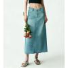 image:imagechouyatou Womens Vintage Floral Print Denim Skirt Y2k Distressed A Line Pleated Jean Midi Long Skirt with PocketsLight Blue