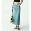 image:imagechouyatou Womens Vintage Floral Print Denim Skirt Y2k Distressed A Line Pleated Jean Midi Long Skirt with PocketsLight Blue
