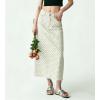 image:imagechouyatou Womens Vintage Floral Print Denim Skirt Y2k Distressed A Line Pleated Jean Midi Long Skirt with PocketsWhite