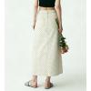 image:imagechouyatou Womens Vintage Floral Print Denim Skirt Y2k Distressed A Line Pleated Jean Midi Long Skirt with PocketsWhite
