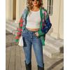 image:imagechouyatou Womens Y2k Color Block Floral Print Cardigans Open Front Knit Sweater Cardigan Jacket CoatGreen