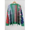 image:imagechouyatou Womens Y2k Color Block Floral Print Cardigans Open Front Knit Sweater Cardigan Jacket CoatGreen
