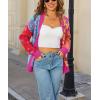 image:imagechouyatou Womens Y2k Color Block Floral Print Cardigans Open Front Knit Sweater Cardigan Jacket CoatRose Red