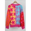 image:imagechouyatou Womens Y2k Color Block Floral Print Cardigans Open Front Knit Sweater Cardigan Jacket CoatRose Red