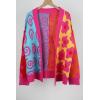image:imagechouyatou Womens Y2k Color Block Floral Print Cardigans Open Front Knit Sweater Cardigan Jacket CoatRose Red