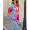 image:imagechouyatou Womens Y2k Color Block Floral Print Cardigans Open Front Knit Sweater Cardigan Jacket CoatRose Red