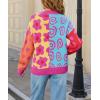 image:imagechouyatou Womens Y2k Color Block Floral Print Cardigans Open Front Knit Sweater Cardigan Jacket CoatRose Red