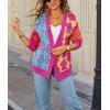 image:imagechouyatou Womens Y2k Color Block Floral Print Cardigans Open Front Knit Sweater Cardigan Jacket CoatRose Red