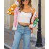 image:imagechouyatou Womens Y2k Color Block Floral Print Cardigans Open Front Knit Sweater Cardigan Jacket CoatWhite