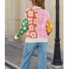 image:imagechouyatou Womens Y2k Color Block Floral Print Cardigans Open Front Knit Sweater Cardigan Jacket CoatWhite