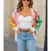 image:imagechouyatou Womens Y2k Color Block Floral Print Cardigans Open Front Knit Sweater Cardigan Jacket CoatWhite