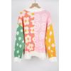 image:imagechouyatou Womens Y2k Color Block Floral Print Cardigans Open Front Knit Sweater Cardigan Jacket CoatWhite