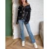 image:imagechouyatou Womenss Fall Jacqurd Knit Graffiti Cardigan Sweater Button Down Color Block Oversized CardiganBlack