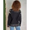 image:imagechouyatou Womenss Fall Jacqurd Knit Graffiti Cardigan Sweater Button Down Color Block Oversized CardiganBlack