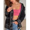 image:imagechouyatou Womenss Fall Jacqurd Knit Graffiti Cardigan Sweater Button Down Color Block Oversized CardiganBlack