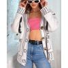 image:imagechouyatou Womenss Fall Jacqurd Knit Graffiti Cardigan Sweater Button Down Color Block Oversized CardiganWhite