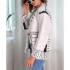image:imagechouyatou Womenss Fall Jacqurd Knit Graffiti Cardigan Sweater Button Down Color Block Oversized CardiganWhite