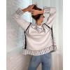 image:imagechouyatou Womenss Fall Jacqurd Knit Graffiti Cardigan Sweater Button Down Color Block Oversized CardiganWhite