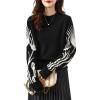 image:imagechouyatou Women Fall Winter Crewneck Sweater Pullover Casual Geometric Floral Pattern Sweater Jumper TopBlack