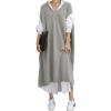 image:imagechouyatou Womens 2025 Sleeveless Midi Long Knitted Sweater Dress Casual Loose VNeck Sweater Vest DressGrey