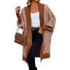 image:imagechouyatou Womens 2025 Trendy Argyle Striped Knit Cardigan Open Front Bishop Sleeve Mid Long Sweater CoatBrown