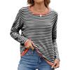 image:imagechouyatou Womens Casual Striped Crewneck Sweaters 2025 Color Block Long Sleeve Knitted Sweater TopsBlack