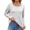 image:imagechouyatou Womens Casual Striped Crewneck Sweaters 2025 Color Block Long Sleeve Knitted Sweater TopsGray
