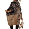 image:imagechouyatou Womens Color Block Leopard Print Open Front Hooded Long Knit Cardigan Sweaters with PocketsBrown
