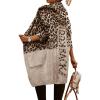 image:imagechouyatou Womens Color Block Leopard Print Open Front Hooded Long Knit Cardigan Sweaters with PocketsLight Gray
