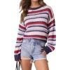 image:imagechouyatou Womens Contrast Color Striped Pullover Sweater Crewneck Chunky Knit Jumper Tops 2025 Fall OutfitsRed