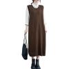 image:imagechouyatou Womens Cute Sleeveless Overall Knit Sweater Dress Jumper Midi Crewneck Maxi Long Tank DressBrown