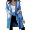 image:imagechouyatou Womens Diagonal Stripe Midi Long Cardigan Sweaters Open Front Color Block Chunky Knit CoatiganBlue