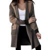 image:imagechouyatou Womens Diagonal Stripe Midi Long Cardigan Sweaters Open Front Color Block Chunky Knit CoatiganBrown