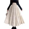 image:imagechouyatou Womens Elastic High Waist Velvet Skirt Cute Pleated A Line Flared Midi Tiered Skirt with BowknotApricot
