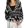 image:imagechouyatou Womens Fall Geometric Pattern Sweater Cardigan Shawl Collar Chunky Knit Coatigan with PocketsBlack