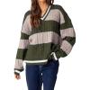 image:imagechouyatou Womens Fall Knitwear 2025 VNeck Pullover Sweater Color Block Cable Knit Sweaters Jumper TopsArmy Green